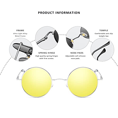 LASPOR Round Polarized Sunglasses for Hippie Glasses Metal Frame 100% UV Blocking Lens3