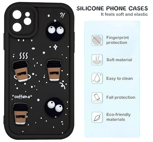 Image of GoldKart Back Case Cover Compatible for iPhone 12 | Cute Fun Cartoon 3D Ball Coffee Silicone Case | Full Body Protection Back Cover for iPhone 12 - Black
