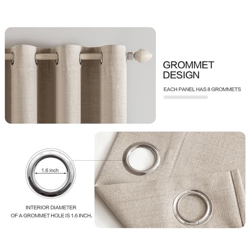 Image of MIULEE Linen Textured Curtains Solid 100% Blackout for Bedroom Thermal Insulated Taupe Grommet Room Darkening Curtains & Drapes Luxury Decor for Living Room 52 x 72 Inch (2 Panels)