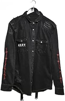 DIOTSR Mens Distressed Denim Jacket Casual Ripped Holes Jean Jacket Hip Hop Punk Street Outwear Black