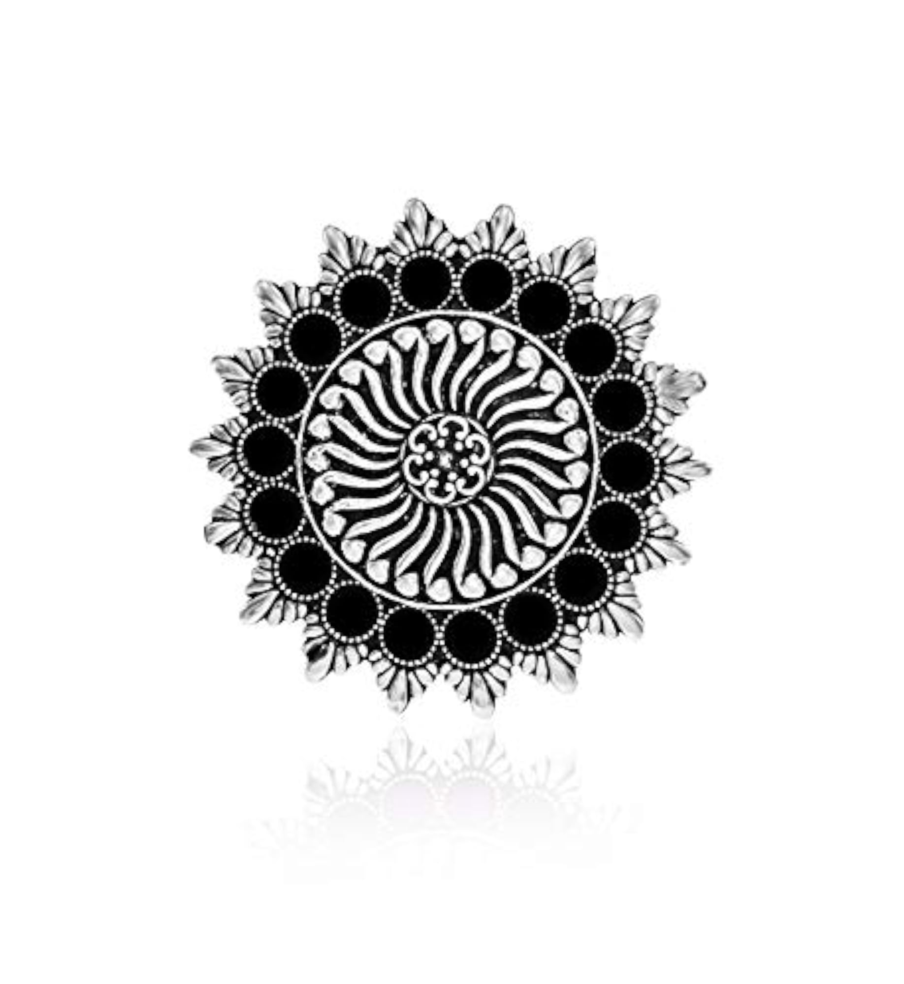 Desire Collection Silver Oxidized Jhumka Earrings & Ring Combo, Black