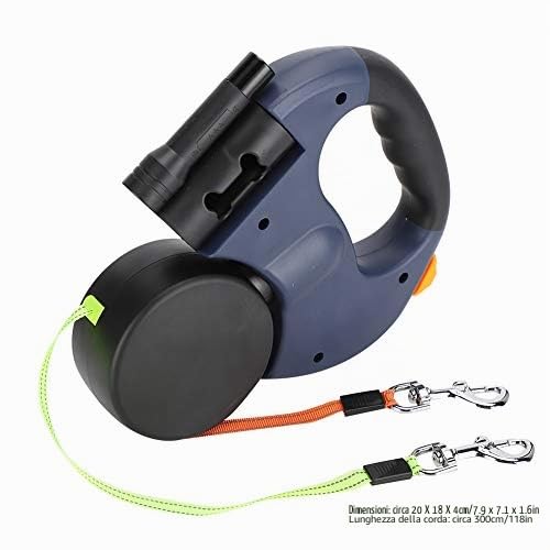lyrlody Guinzaglio per Cani Retrattile 3 Metri, Doppio Guinzaglio del Cane per 2 Cani, 360° Groviglio- Guinzaglio Allungabile, con Luci a LED, Fettuccia in Nylon