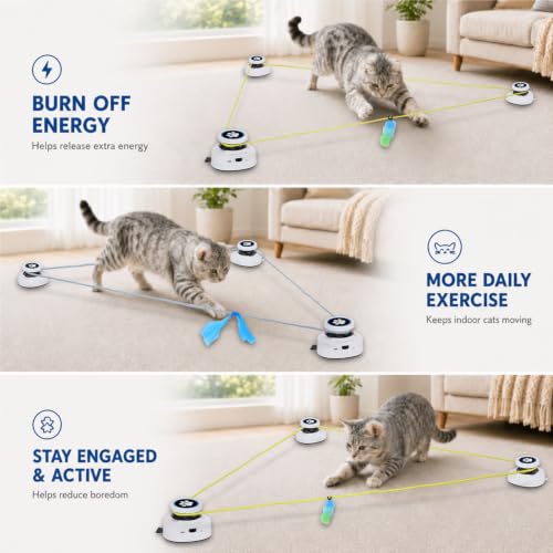 Automatic Cat Toy for Indoor Cats with Remote Control, Interactive Cat Chase Toy with Moving Feather Lure, DIY Floor Route Kit with Mouse Sound, Rechargeable Self-Play Toy - Image 4