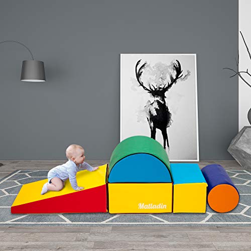 Matladin Indoor Safe Soft Foam Climber 5-Piece Sets, Beginner Toddler Climber with Slide Ramp Indoor Climbing Toys for Toddlers Kids and Children