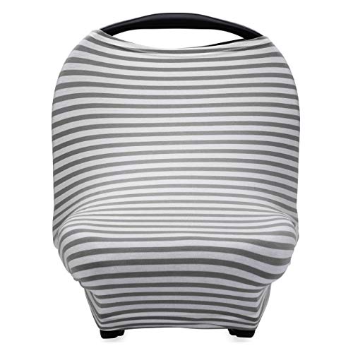 Image of Parker Baby 4 in 1 Car Seat Cover for Girls and Boys - Stretchy Carseat Canopy, Nursing Cover, Grocery Cart Cover, High Chair Cover - Gray/White Stripes