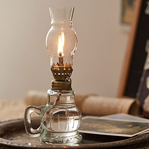 ROOTIFK Petroleumlampe Klassische Retro-Öllampe Mit Docht Einstellbarer Schalter Öllampe Mit Griff Kristallglas-Notbrennlaterne Schreibtischlicht Der Hinterhof-Esstischdekoration Cover