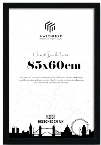 MatchLexx Modern Sturdy & Durable Large Black 85x60 cm Picture Poster Frames | Wooden Frames with HD Perspex Front picture Gallery Jigsaw Puzzle | Perfect for Home & office Decor