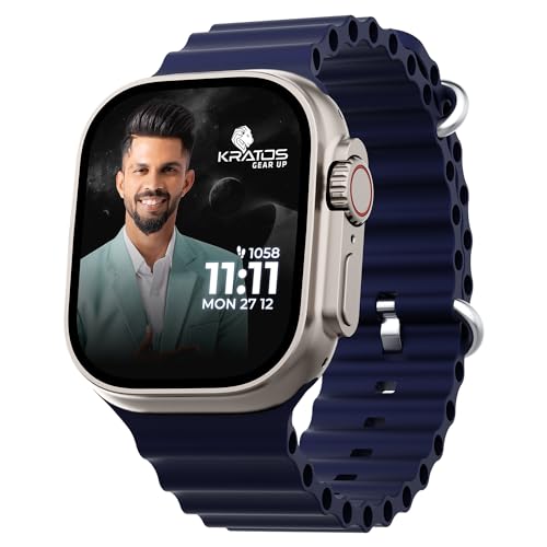 Image of Kratos SW18 Ultra Pro Smartwatch with 2.01 inch Touch Display, Advanced BT Calling, Wireless Charging Smart Watch, Voice Assistant, 100+ Sports Modes, Rotating Crown, Metallic Body, IP67, Heart Rate, SpO2