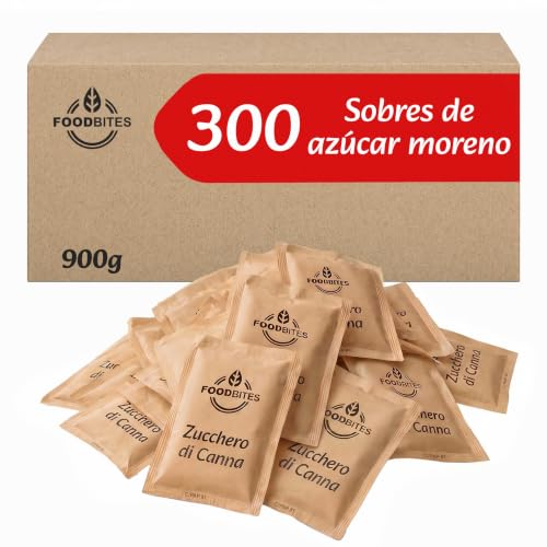 Food Bites Azucar Moreno 300 Sobres Monodosis de 3g para Café, Infusiones y Té - 300 Sobres Azucar Moreno Monodosis Ideal para Oficina, Bares y Restaurantes