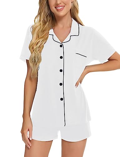 Image of SWOMOG Womens Button Down Pajamas Set Short Sleeve Sleepwear Bride Soft Pj Lounge Sets XS-3XL