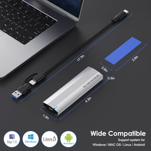 SHUBEIEUMI M.2 NVMe SSD Case - USB 3.1 Gen2 10Gbps for 2230/2242/2260/2280 M.2 PCIe NVMe M-Key & M+B Key SSDs - Compatible with Windows, Linux, Mac - Silver - Image 6