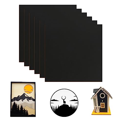 sculpfunDIY 6 Pieces Black MDF Wood Boards for Crafts, 30cm*30cm Medium Density Fiberboard Wooden Sheet, 3mm MDF Sheet for Laser Engraving CNC Cutting