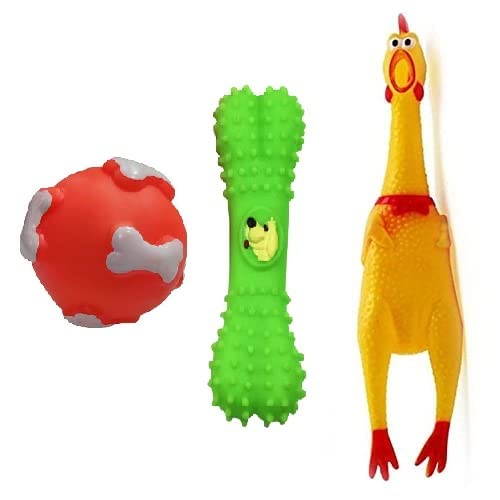 Buy PSK PET MART Pet Rubber Chew Toys Combo Bone Print Ball, Squeaky Bone, Squeaky Chicken