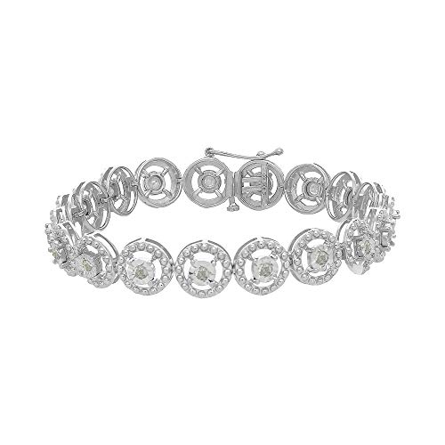 .925 Sterling Silver 1.0 Cttw Diamond Nested Circle Miracle Set Open Wheel 7" Fashion Link Bracelet (I-J Color, I3 Clarity) #TOP18