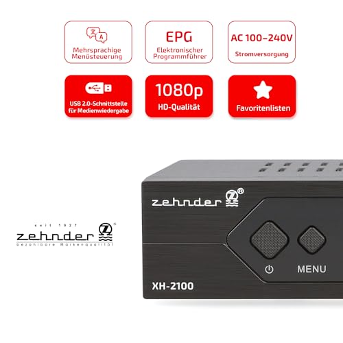[ Test SEHR GUT, Note 1.1 *] Zehnder HX 2100 Full HD Kabel Receiver mit PVR Aufnahmefunktion, DVB-C Receiver für Kabelfernsehen Kabelanschluss, DVBC Kabelreceiver für TV Radio Fernsehen, SCART USB