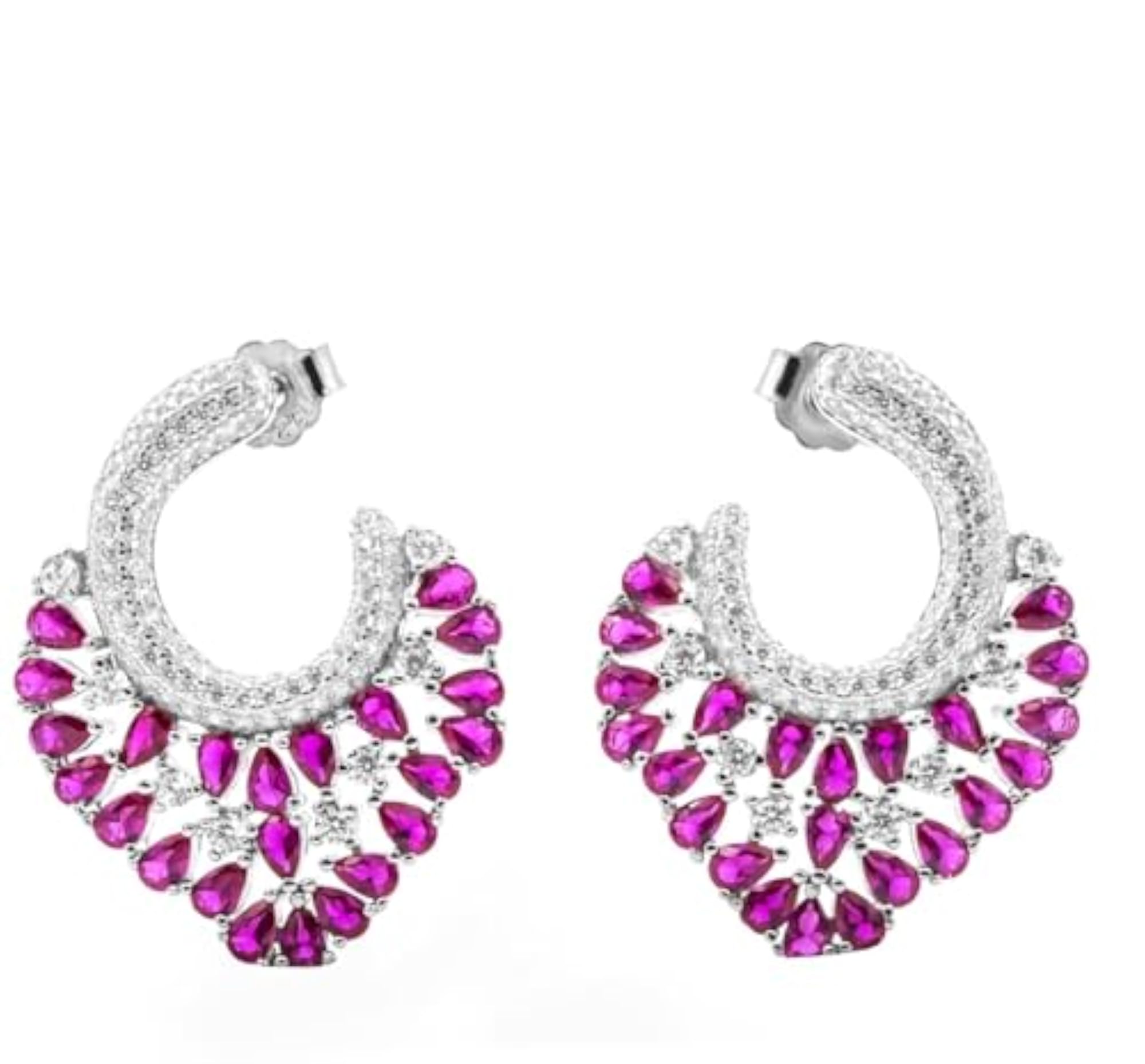 Women's Ruby Marquise Zirconia Hoop Drop Earrings