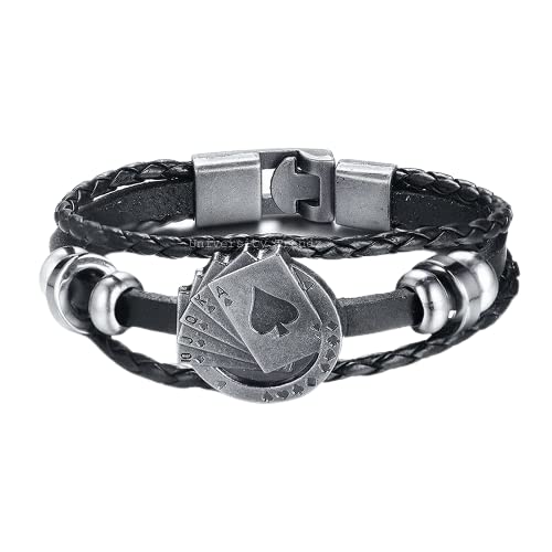 Vientiq Mens Oxidised Silver Playing Cards Black Leather Bracelet (B0C5YV81BZ) Amazon Price History, Amazon Price Tracker
