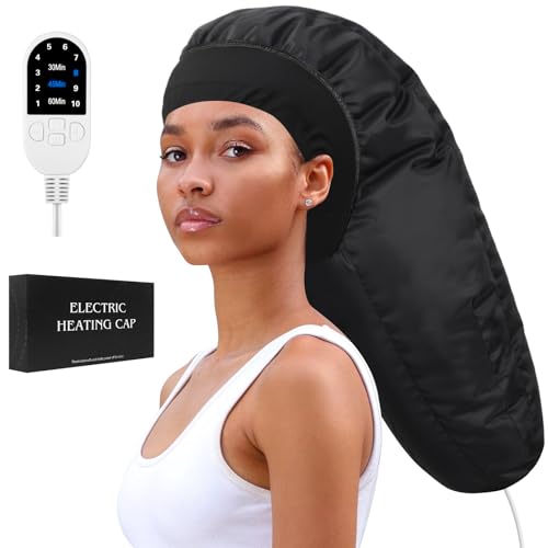 TEPENAR Hair Steamer for Deep Conditioning: Upgraded Heat Cap with 10-Level Fast Heating 3 Time Settings for Natural Hair Portable Thermal Steam Cap for Home Use Hair Treatment - Deep Black