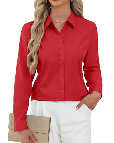 Image of J.VER Button Down Shirts for Women Stretch Collared Long Sleeve Dress Shirt | Business Casual, for Work Office, Meetings, Dinner, Dates, Travel, Leisure, Elegant, Workout, Social Gathering, Commute
