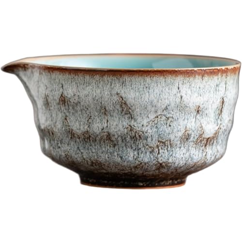Vlfn 陶器 抹茶茶碗 注ぎ口付き 日本緑茶カップ 手作り ミキシングボウル 初心者向け エレガントデザイン リビング用 (グレー)