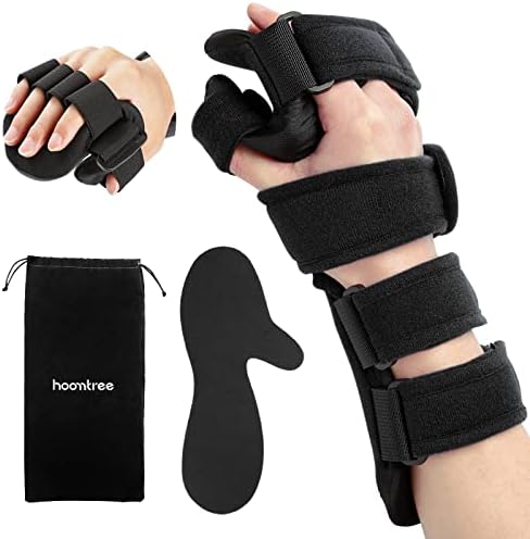 Stroke Resting Hand Splint Right&Left Resting Hand Splint with Finger Separator Functional Night Immobilizer Wrist Finger Brace for Carpel Tunnel Pain,Sprain Fracture,Tendonitis (Right,Black)