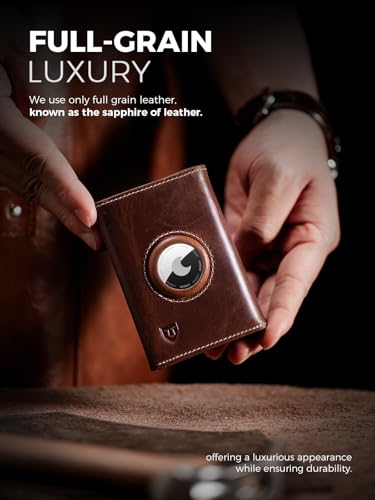 LORZOR AirTag Wallet - Full Grain Leather Handcrafted, Mens Minimalist Wallet with Apple Air Tag Holder, Slim Smart Pop up Card Case, ID Window, RFID Blocking, Front Pocket2