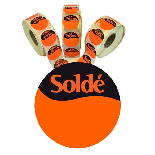 Affichesstore 30220 - Rouleau de 1000 Étiquettes Autocollantes - Ø 40mm - Inscriptible - Stickers "Soldé" Cover