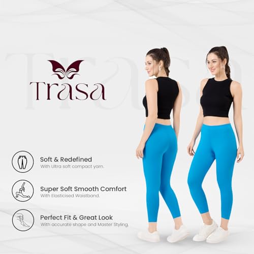 Image of TRASA Tailored Cut & Classic Fit Stretchable Cotton Fabric Mid-Rise Skinny Fit High Ankle Length /Cropped Length Leggings for Women, Available Size - M, L, XL, 2XL, 3XL, 4XL, 5XL