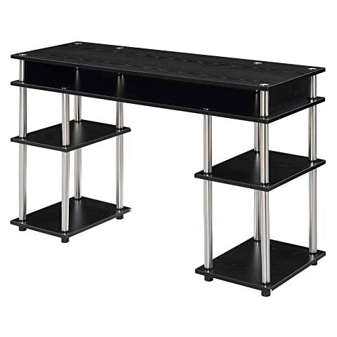 Convenience Concepts Designs2Go No Tools Desk Home Office Desk with Shelves, Corner Shelf Vanity Desk Computer Desk Nail Table for Nail Tech - 47.25" L x 15.75" W x 30" H, Black Cover