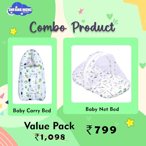 Image of Baby Bedding Set for New Born Baby Sleeping Bag, Mosquito Net Bed Suitable Upto 6 Months Babies (Panda Green)