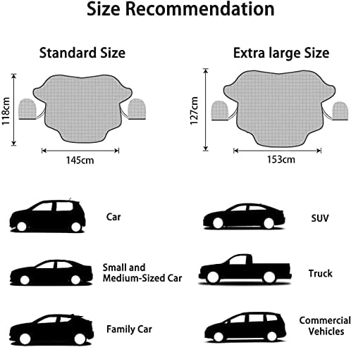 QcoQce Car Windscreen Cover, SUV Magnetic Snow Cover, Windshield Cover with Side Wing Mirror Cover, Frost Guard for Cars, SUVs and Truck(157×126cm)