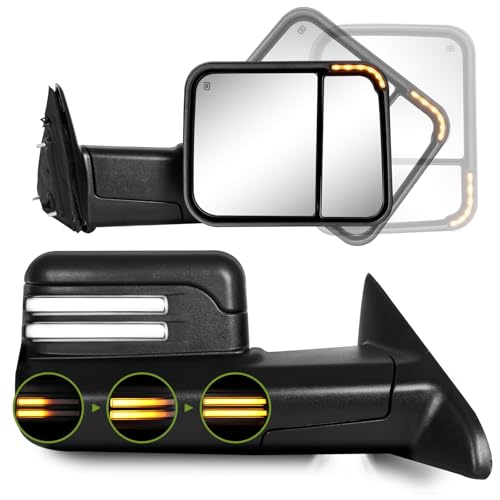 SIZIOM Switchback Towing Mirrors for Dodge Ram 1500 (2009-2018) 2500/3500 (2010-2018) Ram Classic (2019-2024) Side Mirrors with Power Heated Dynamic Turn Signal Running Lights Puddle Lamp Pair Set