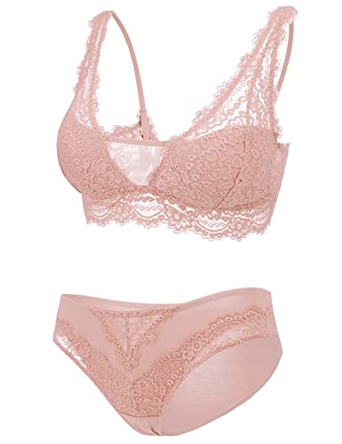 Orbescl Ensemble Soutien Gorge en Dentelle sans Armature sous-vêtement 2 pièces Soutien Gorge Français Culotte Soutien Gorge Ensemble Slips Respirants Ensemble Lingerie Femme Dentelle Cover