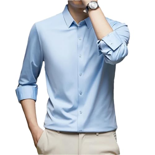 Chemise décontractée homme coupe droite haut de gamme en bleu clair XL manches longues