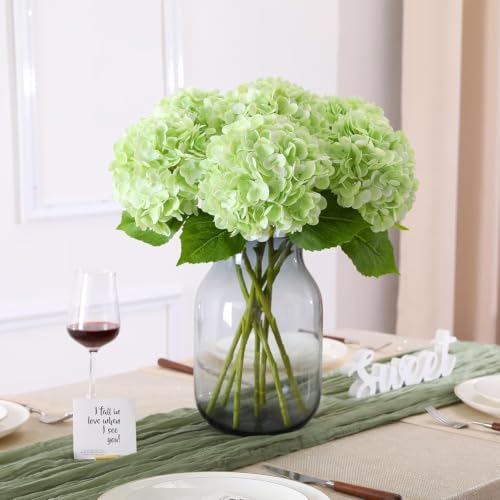 Image of CURATED CART Hydrangea Artificial Flowers with Stem, for Home Decor, Party, Living, Office Table, Realistic Look, Fake Flowers, 12 Inch (Light Green, 2)