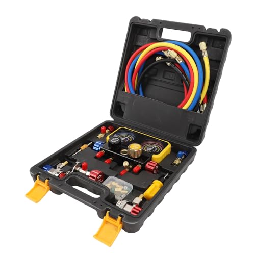 Kit de manómetro de presión para refrigerantes Cryfokt, material de latón resistente a la abrasión, para refrigerantes R410a, R22 y R134a, juego confiable de herramientas para sistemas HVAC miniatura 2