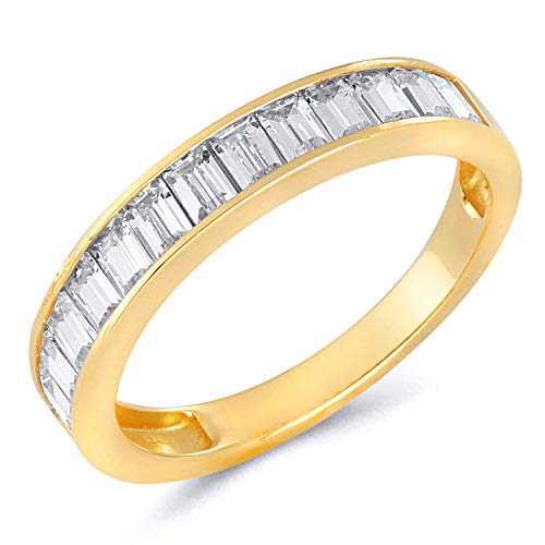 Wellingsale Ladies Solid 14k Yellow Gold Polished Baguette Channel Set CZ Cubic Zirconia Semi Eternity Wedding Ring Band
