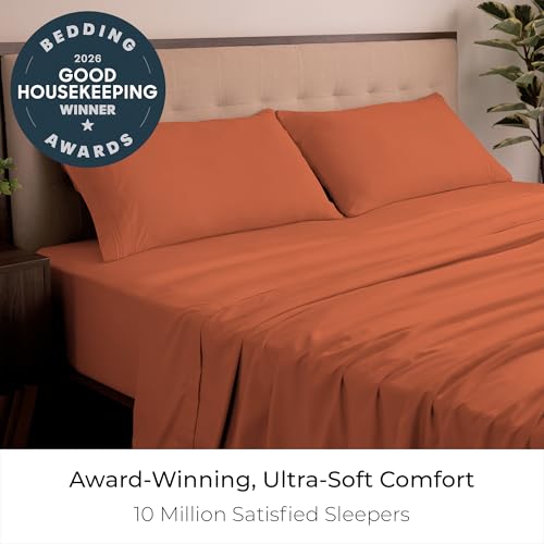 Image of Mellanni King Sheets Set - 4 PC Iconic Collection Bedding - Hotel Luxury, Extra Soft, Cooling Bed Sheets - Wrinkle, Fade, Stain Resistant (King, Poppy Orange)