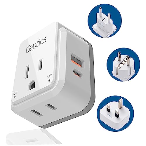 Ceptics European Plug Travel Adapter Set, 20W Pd & Qc, Safe Dual Usb & Usb-C - 2 Usa Socket - Compact - Use In Germany, France, Italy, Uk - Includes Type E/F, Type C, Type G Swadapt Attachments #TOP7