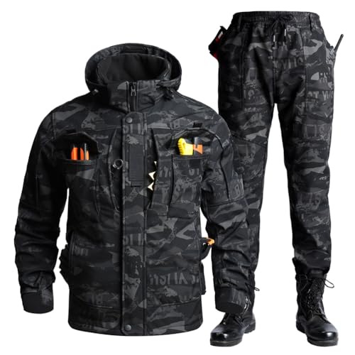 LANGWEI Camo,XXL,Traje Táctico De Invierno Térmico para Hombre, De Forro Polar Softshell, Chaqueta Y Pantalón De Caza