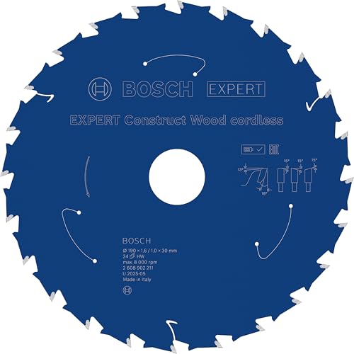Bosch 1x EXPERT Construct Wood cordless Kreissägeblatt für Handkreissägen (für Bauholz mit Mörtel und Nägeln, Ø mm, Professional Zubehör Akku-Handkreissägen, Kreissägen)