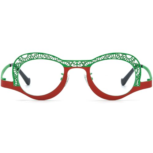 Image of FONEX Colorful Pure Titanium Glasses Frame Women Retro Round Eyeglasses