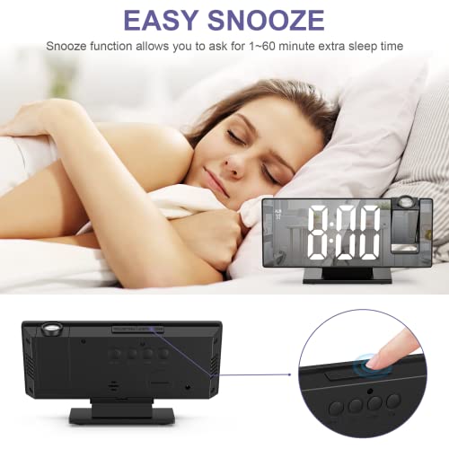 Oqimax Projection Alarm Clock, 7.8 Inch Mirror Display Digital Clock With 3 Level Brightness, Alarm Clock For Bedroom With Snooze, Usb Charger, 12/24H, 3 Alarm Modes, Bedside Clock For Heavy Sleeper #TOP5