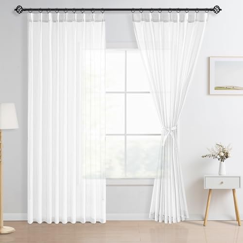 Hiasan White Faux Linen Pinch Pleated Curtains Semi Sheer Curtain Drapes for Bedroom with Tieback Light Filterting Window Curtains with Hooks 2 Panels 52" W x 84" L by Hiasan - Used condition - US$10.23