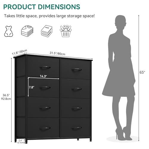 YITAHOME Fabric Dresser with 8 Drawers, Tall Dresser with Fabric Bins, Storage Tower Unit, Chest of Drawers for Living Room, Hallway - Image 3