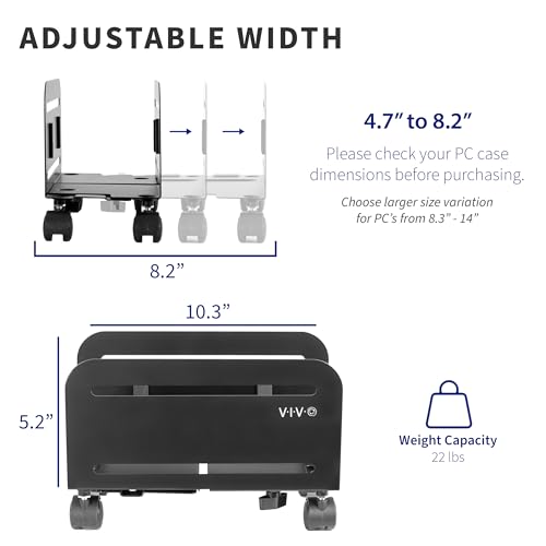 VIVO CART-PC01 - Carcasa ATX para computadora de Escritorio, Soporte rodante de Acero para CPU, Soporte Ajustable para Carrito móvil con Ruedas giratorias de Bloqueo, Negro, CART-PC01 - imagen 4