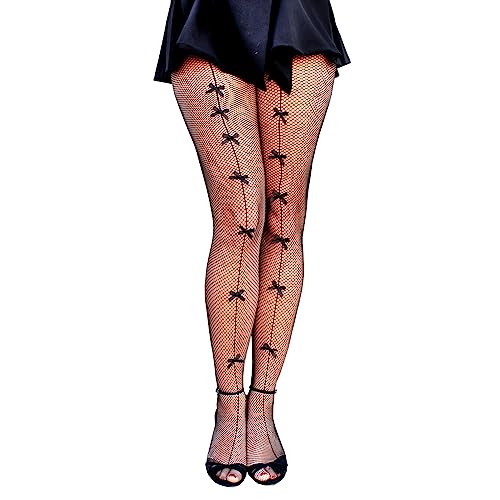 Millennials In Motion Bow Tie Fishnet Stockings Patterned Stockings Backseam Valentines Lace Tights Gothic Pastel Goth Fairycore Grunge Kawaii Anime Cosplay Y2K Alt Fish Nets Mesh Pantyhose for Women