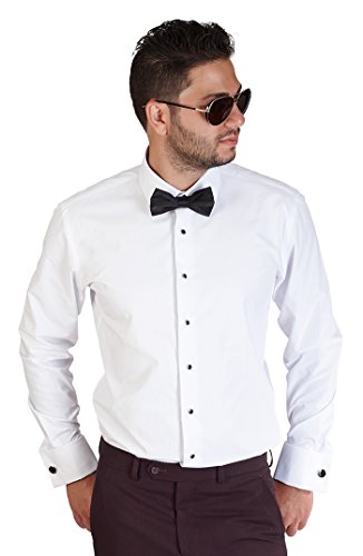 AZAR MAN Slim Fit Lay Down White French Cuff Tuxedo Dress Shirt Combo