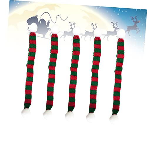 5pcs Mini Knitted Christmas Scarves for Dolls Red and Green Striped Neckerchiefs Accessories for Little Pets Wine Bottles and Holiday Decor2