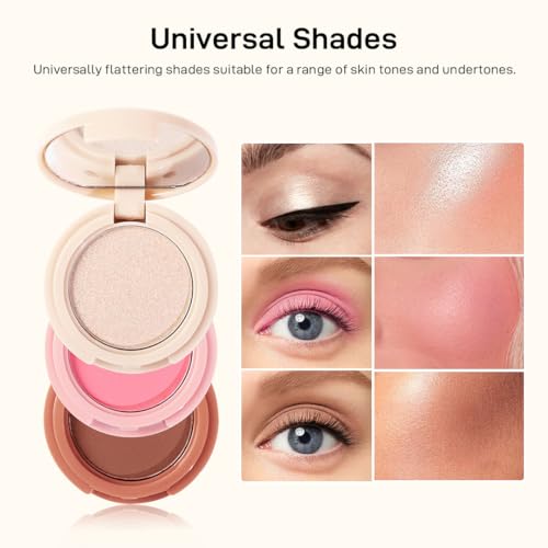 Image of Multibrite Blush Highlighter & Contour Palette 3 in 1 Makeup Powder Set Compact Powder Blush Highlighter Silky Smooth Face Blush Cheek Tint, Moisturizing Luminizer for Women (M02 Peach)